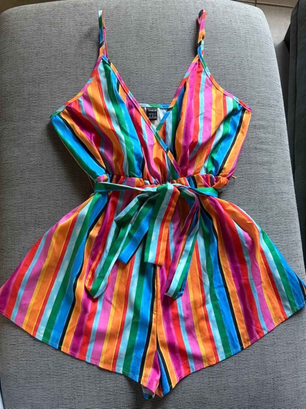 Tie-Waist Multicolor Striped Romper